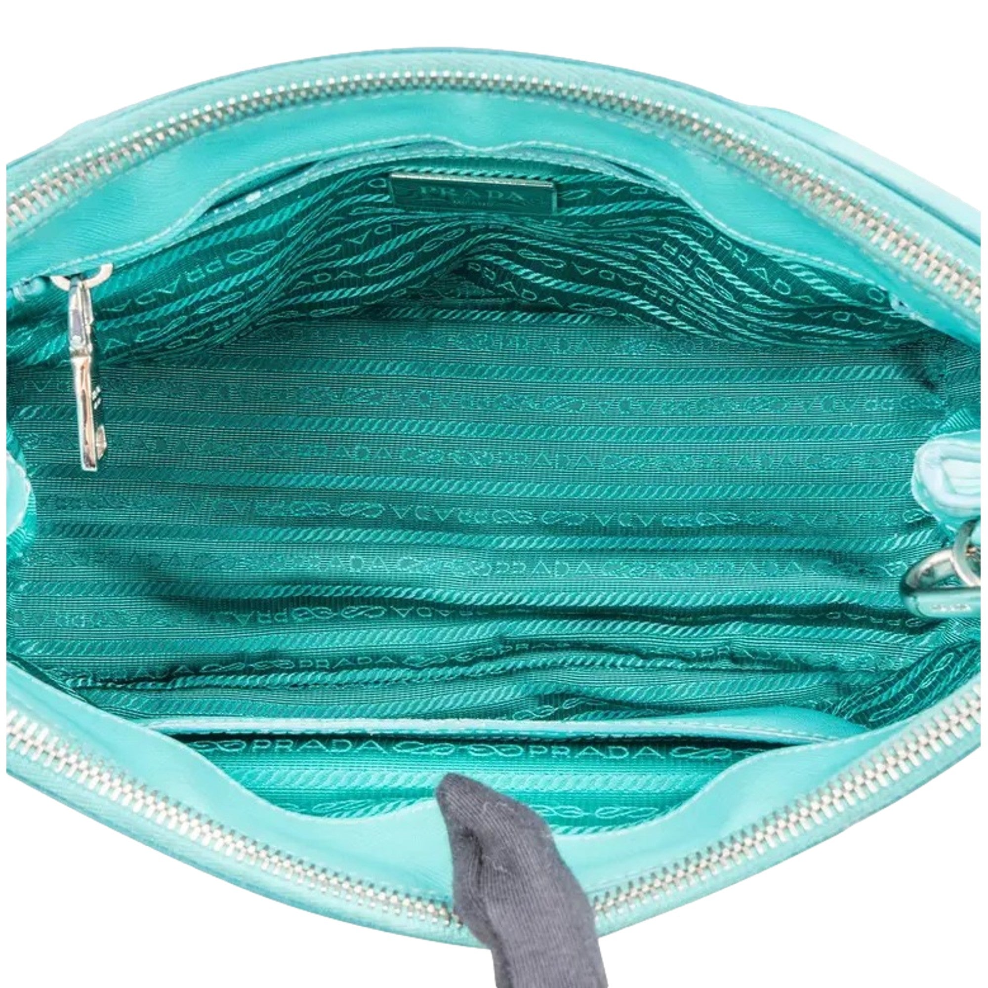 Prada Galleria Saffiano Giada Teal Lux Leather Small Tote Handbag Giada Teal