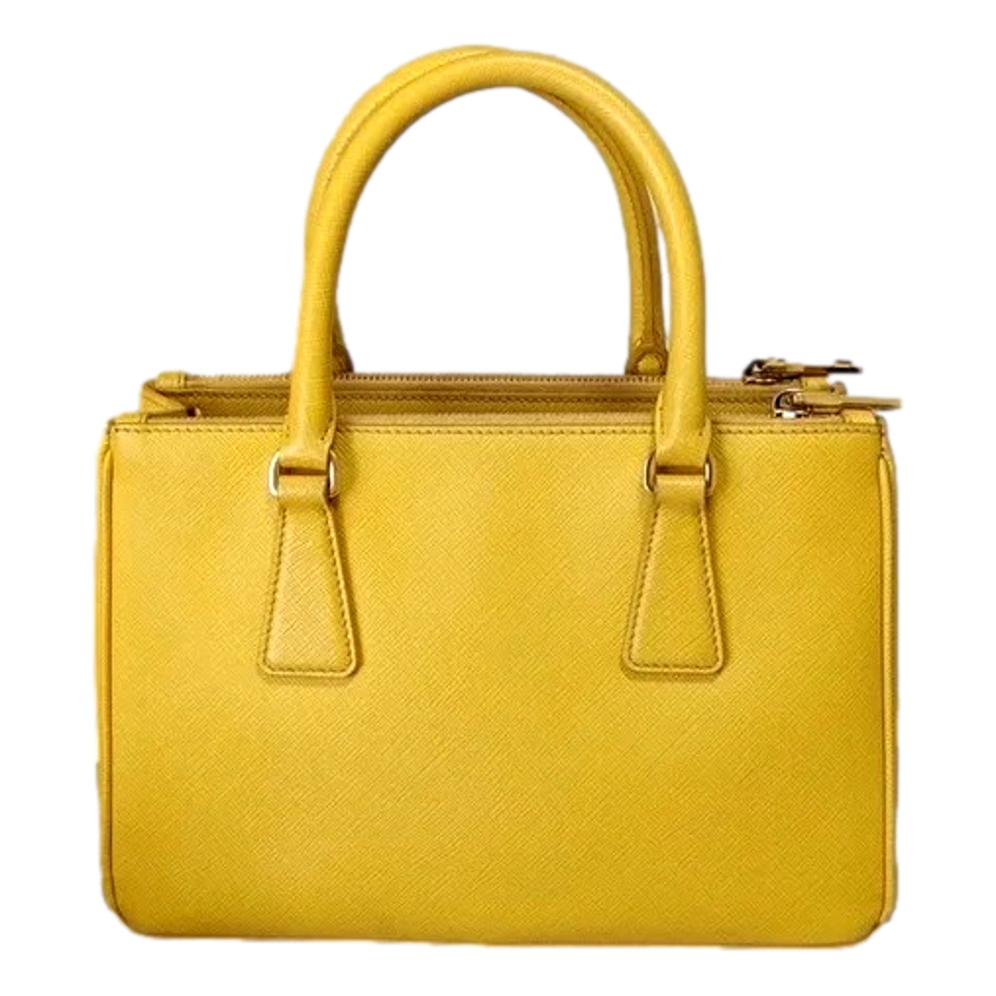 Prada Galleria Saffiano Sole Yellow Lux Leather Small Tote Handbag
