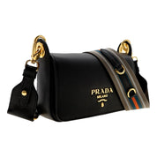 Prada Milano Web Stripe Strap Black Small Leather Crossbody Bag