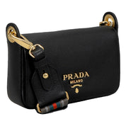 Prada Milano Web Stripe Strap Black Small Leather Crossbody Bag