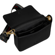 Prada Milano Web Stripe Strap Black Small Leather Crossbody Bag