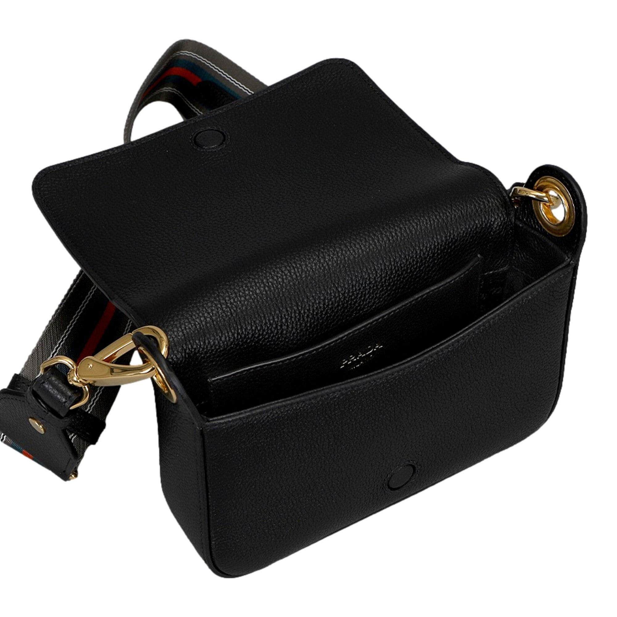 Prada Milano Web Stripe Strap Black Small Leather Crossbody Bag