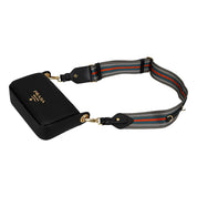 Prada Milano Web Stripe Strap Black Small Leather Crossbody Bag
