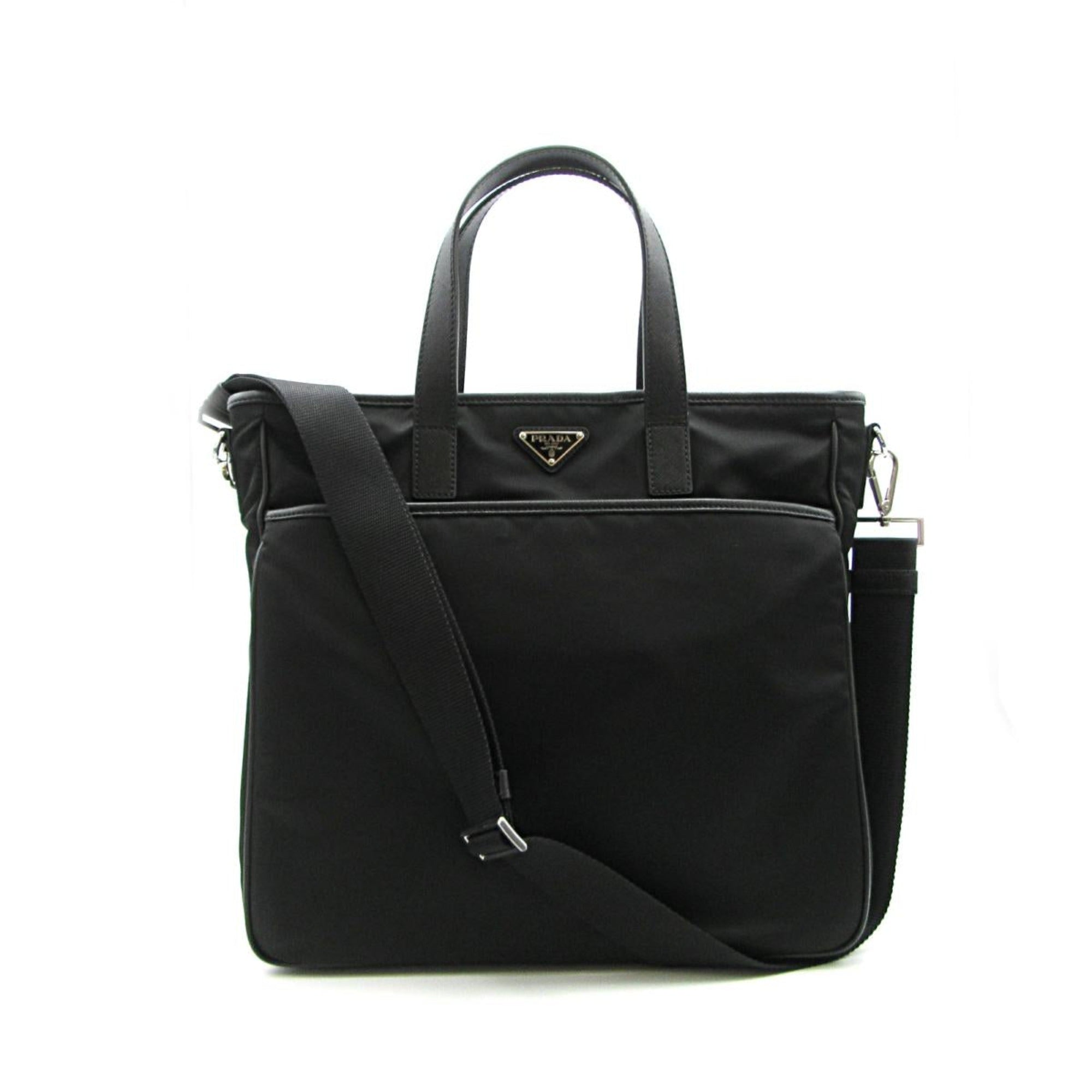Prada Re-Nylon Black Nylon and Saffiano Large Crossbody Tote Bag