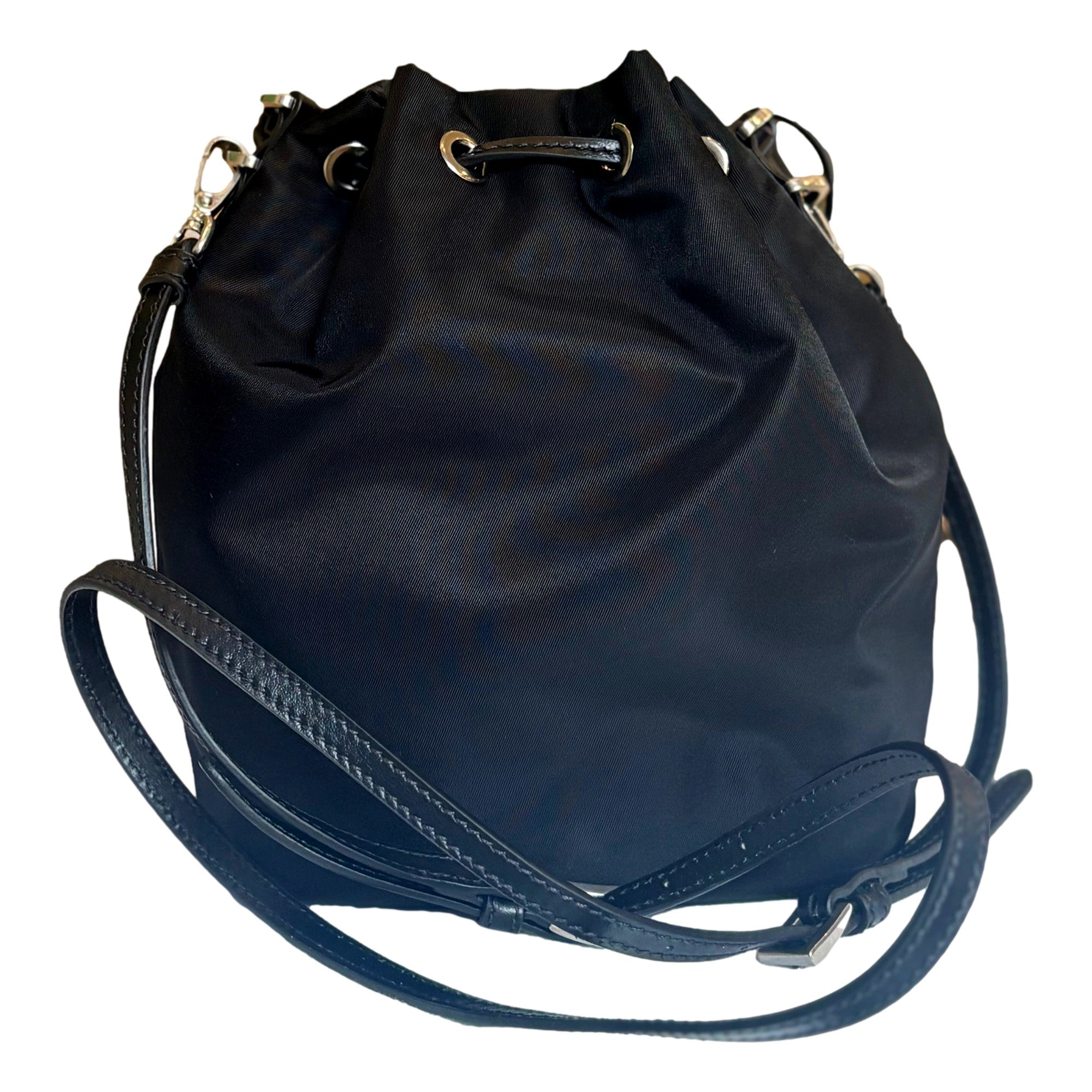 Prada Re-Nylon Black Tassel Drawstring Bucket Bag