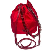 Prada Re-Nylon Rosso Red Embellished Crystal Handle Drawstring Bucket Bag