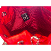 Prada Re-Nylon Rosso Red Embellished Crystal Handle Drawstring Bucket Bag