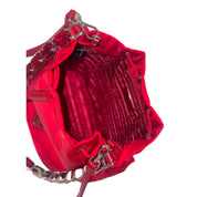 Prada Re-Nylon Rosso Red Embellished Crystal Handle Drawstring Bucket Bag
