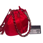 Prada Re-Nylon Rosso Red Embellished Crystal Handle Drawstring Bucket Bag