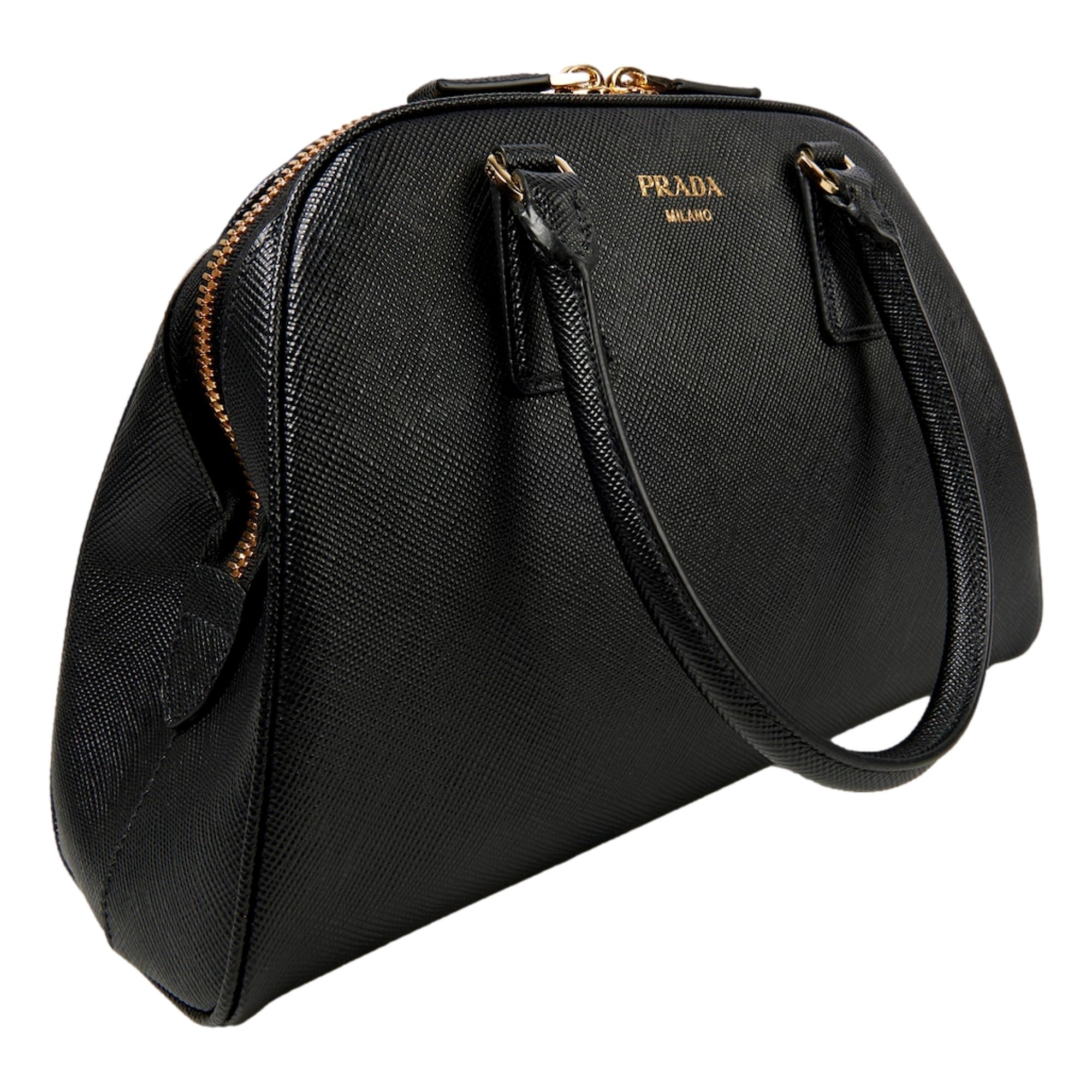 Prada Saffiano Nero Black Soft Calfskin Medium Top Handle Handbag