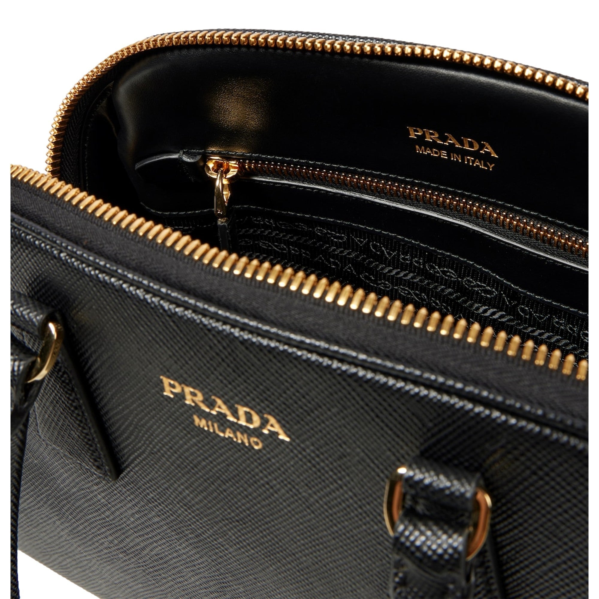 Prada Saffiano Nero Black Soft Calfskin Medium Top Handle Handbag