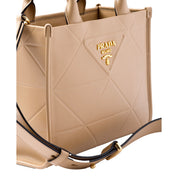 Prada Symbole Soft Calfskin Leather Sabbia Sand Triangle Quilted Mini Tote Bag