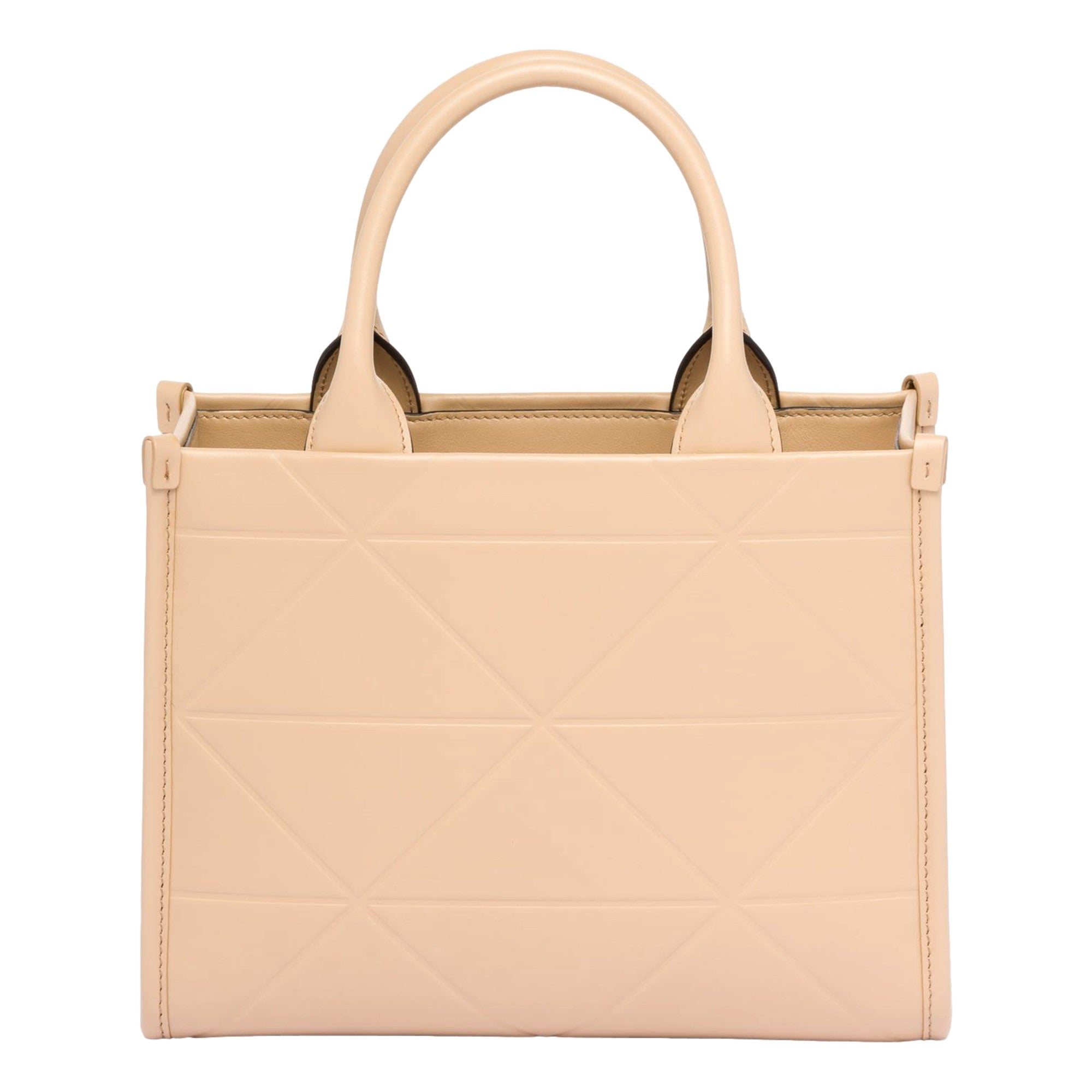 Prada Symbole Soft Calfskin Leather Sabbia Sand Triangle Quilted Mini Tote Bag