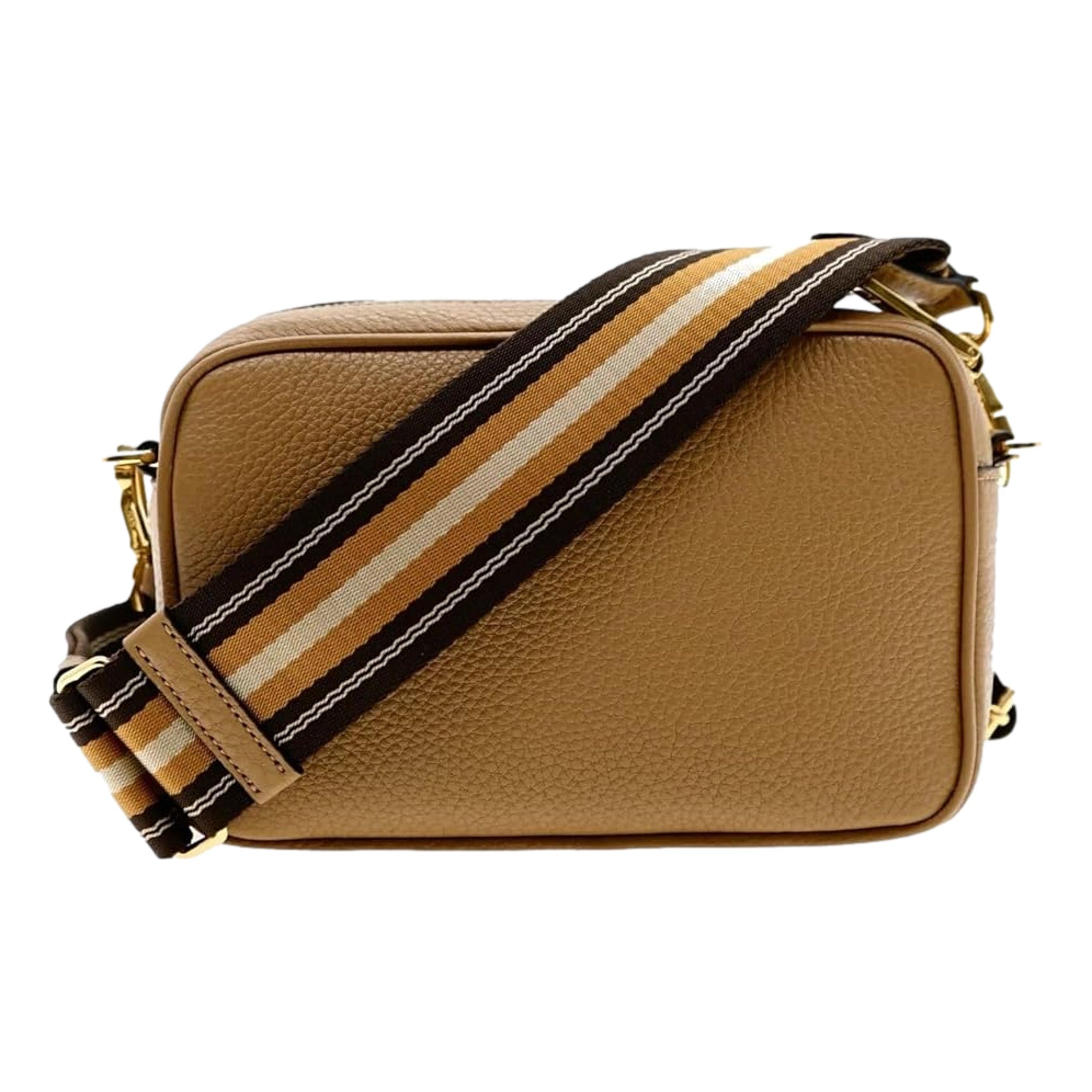 Prada Tan Web Stripe Strap Caramel Leather Crossbody Bag