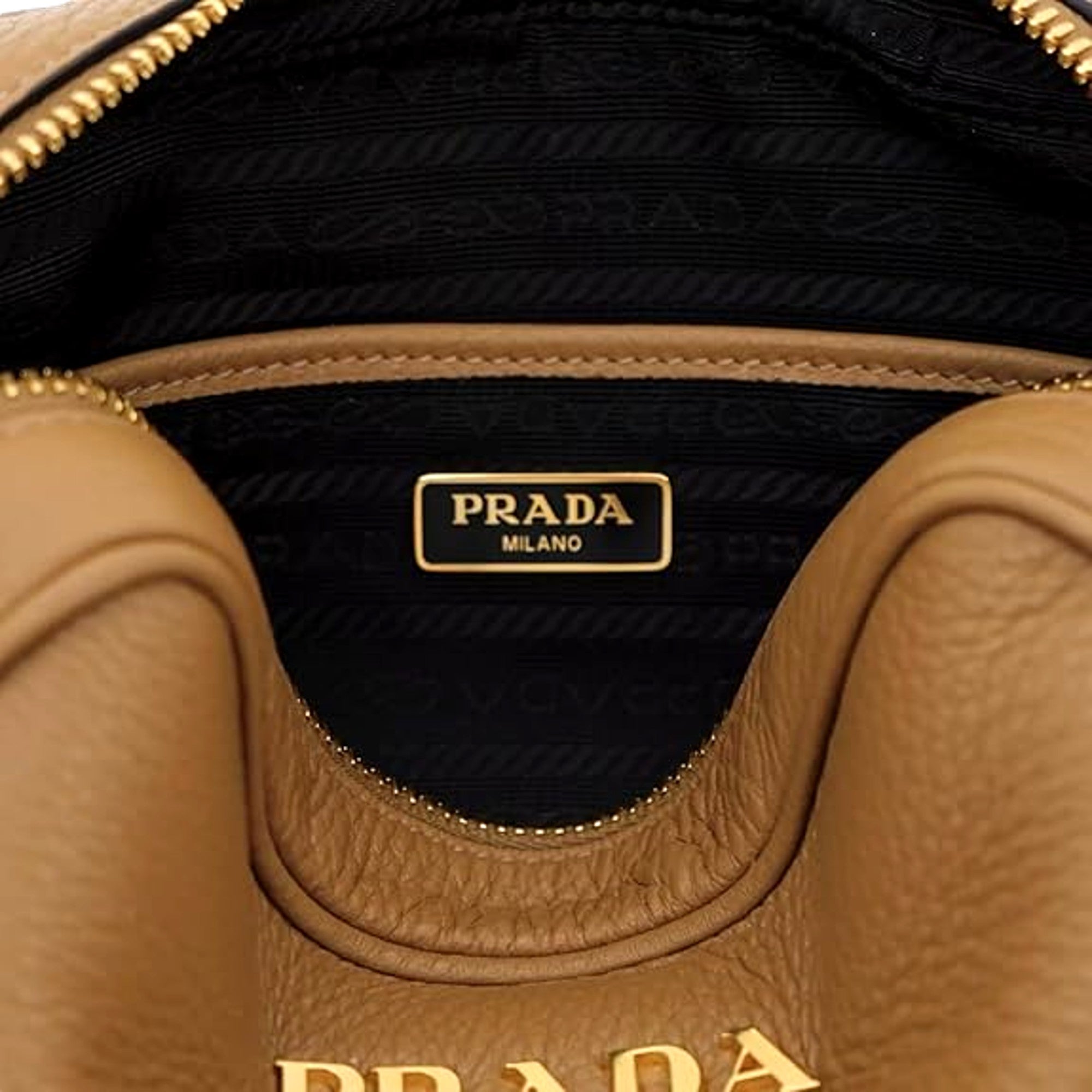 Prada Tan Web Stripe Strap Caramel Leather Crossbody Bag