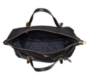 Prada Tessuto Nylon Saffiano Leather Black Top Zip Tote Bag
