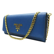 Prada Vitello Move Cobalto Blue Leather Chain Crossbody Wallet Clutch Bag