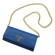 Prada Vitello Move Cobalto Blue Leather Chain Crossbody Wallet Clutch Bag