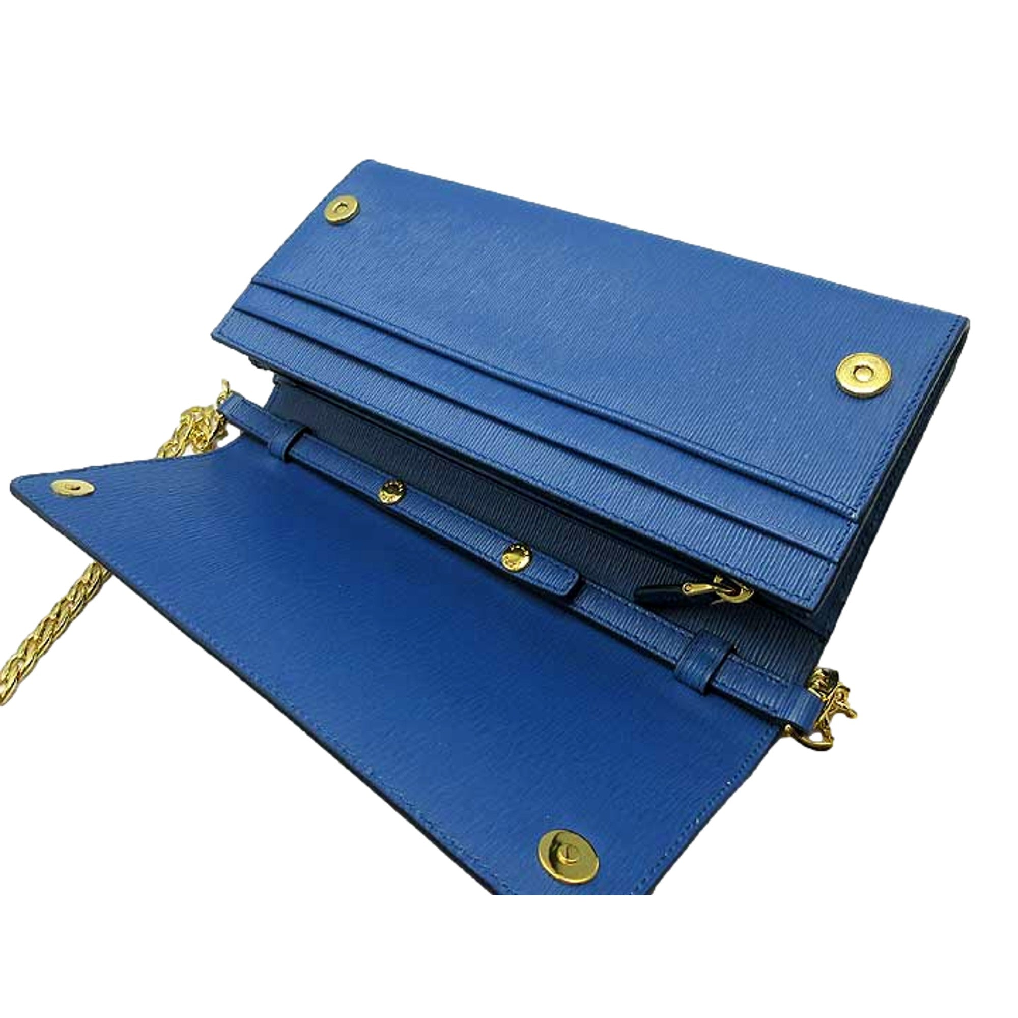 Prada Vitello Move Cobalto Blue Leather Chain Crossbody Wallet Clutch Bag
