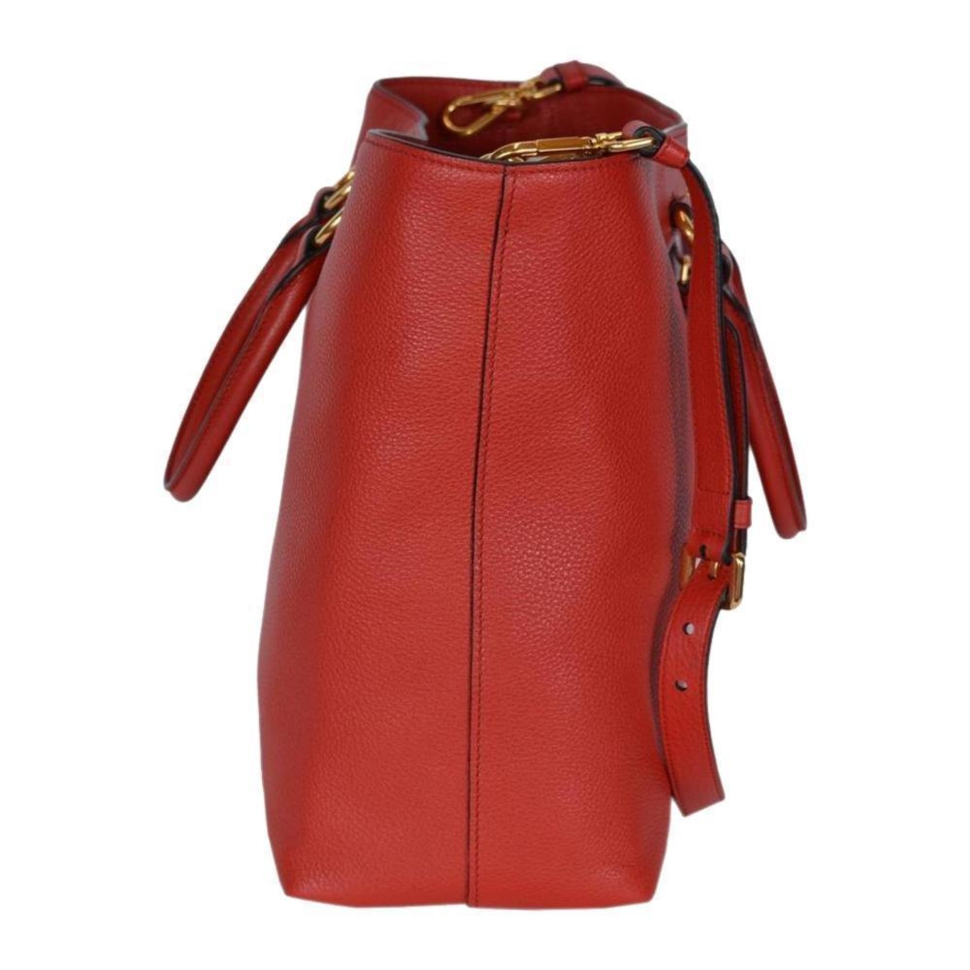Prada Vitello Phenix Red Leather Shopping Tote Bag