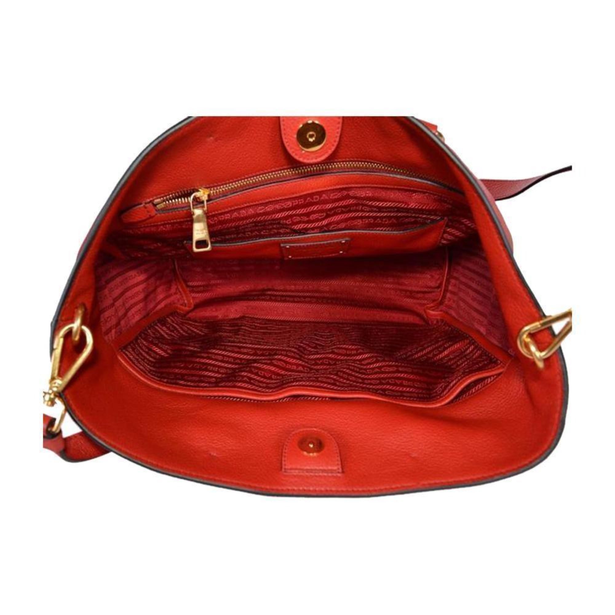 Prada Vitello Phenix Red Leather Shopping Tote Bag