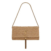 Saint Laurent Kate 99 YSL Beige Raffia Woven With Tassel Crossbody Bag