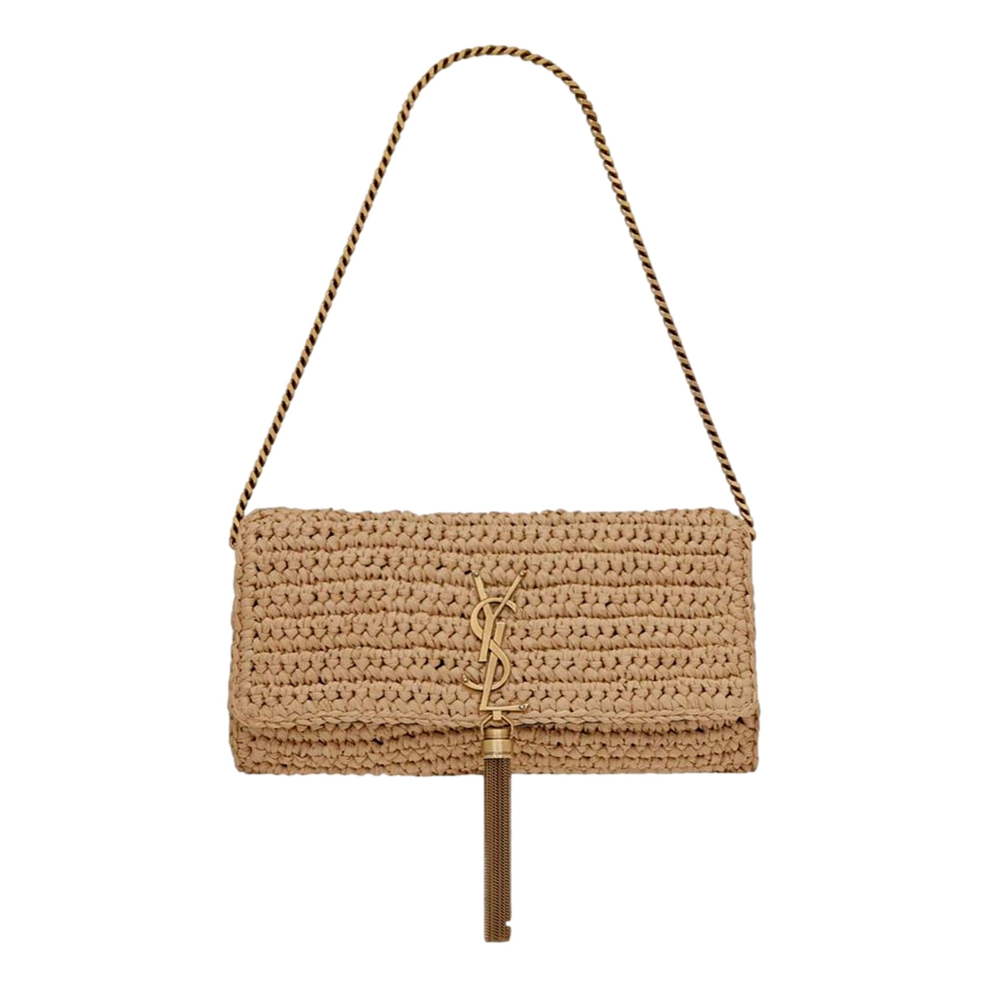 Saint Laurent Kate 99 YSL Beige Raffia Woven With Tassel Crossbody Bag