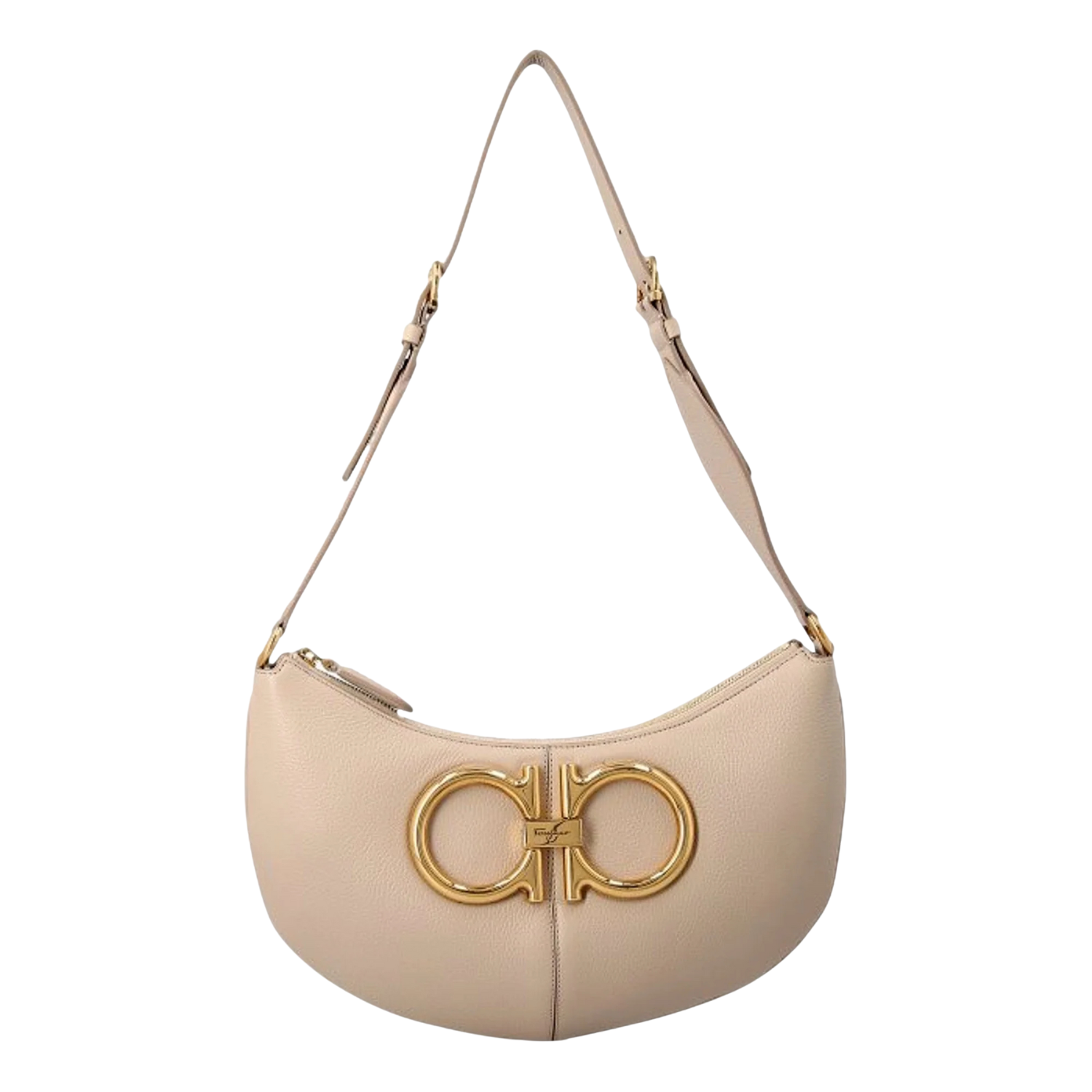 Salvatore Ferragamo Gancio Beige Calfskin Leather Daino Maxi Shoulder Bag