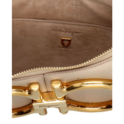 Salvatore Ferragamo Gancio Beige Calfskin Leather Daino Maxi Shoulder Bag