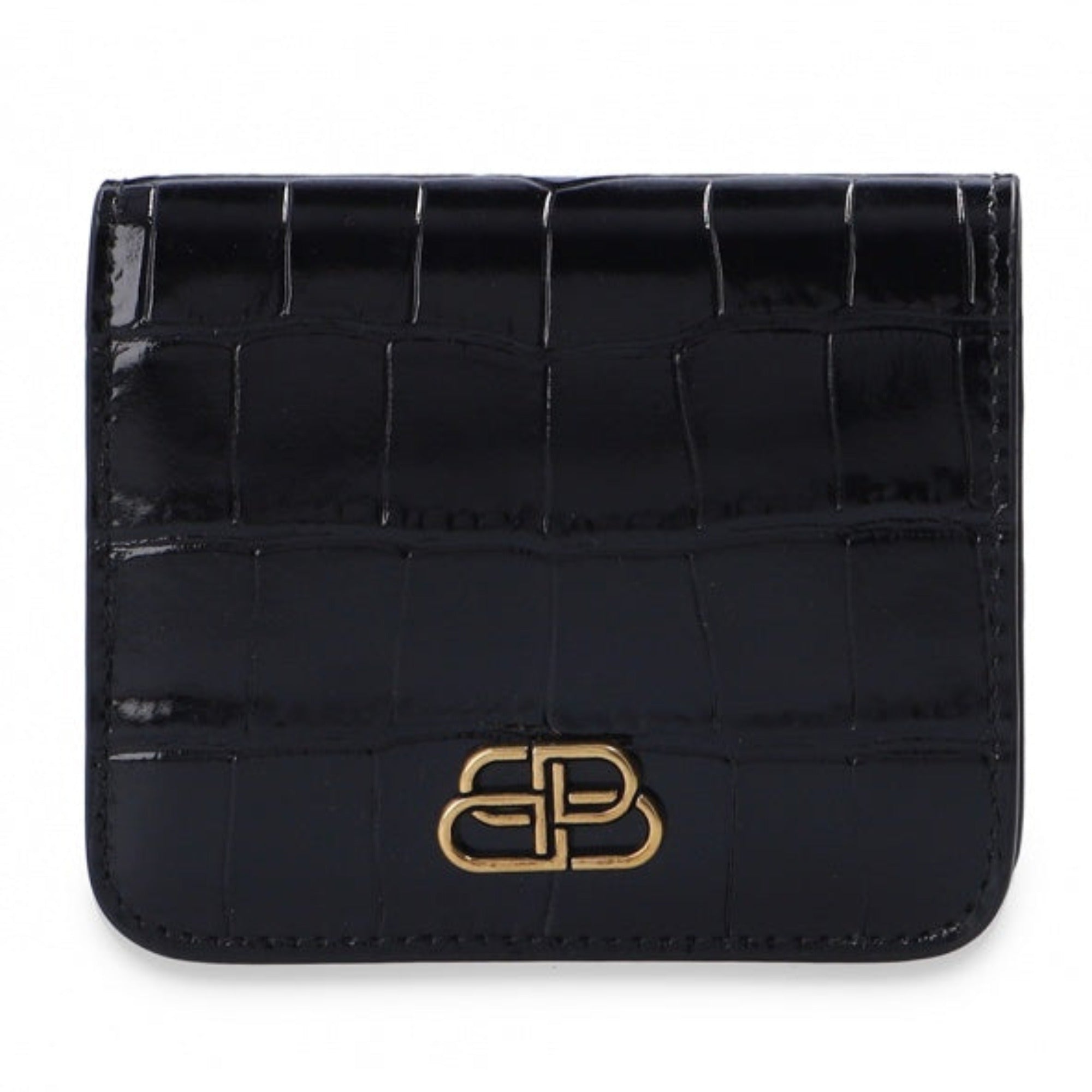 Balenciaga Black Calf Leather Crocodile Embossed Wallet