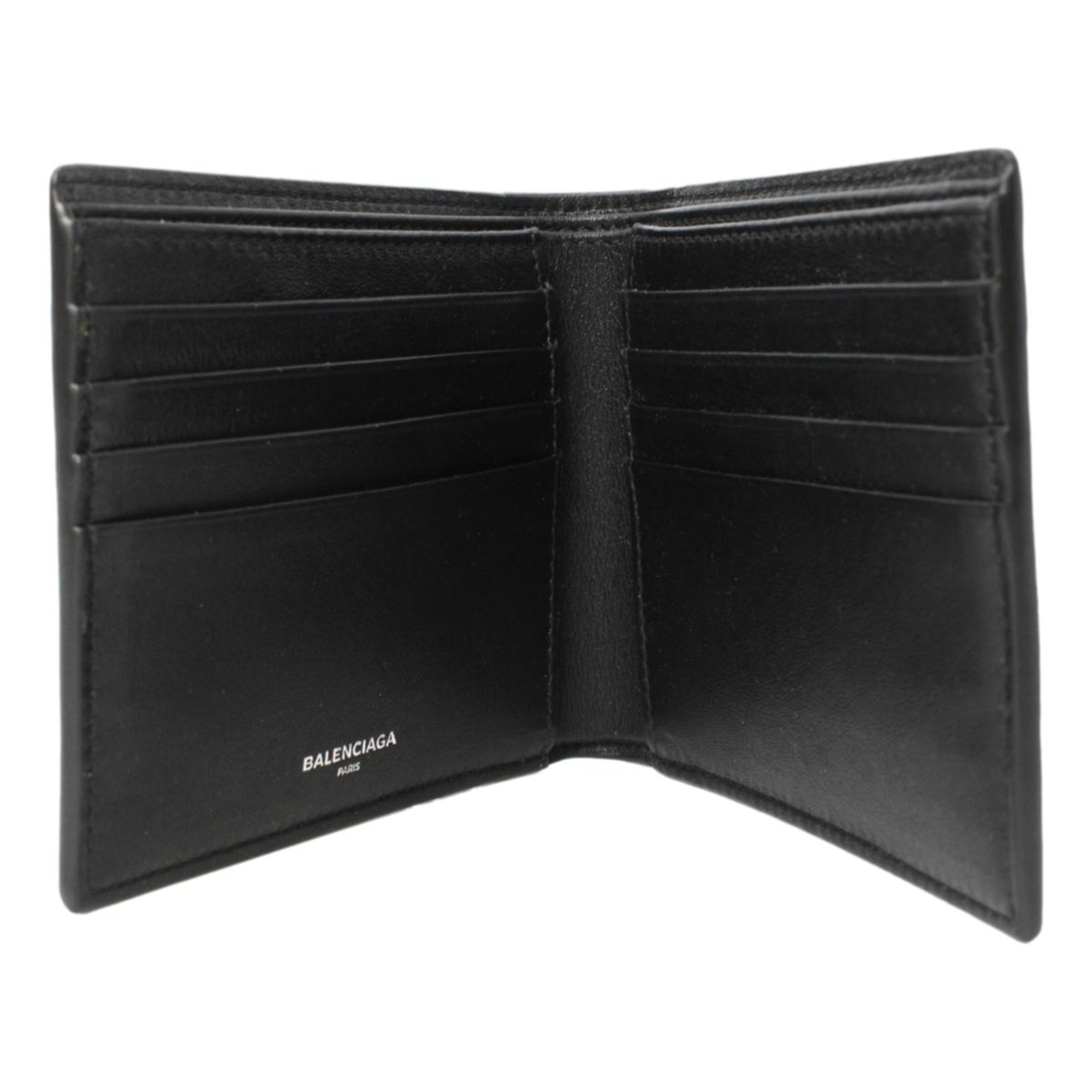 Balenciaga Cash Black Calfskin Leather Perforated Bifold Wallet