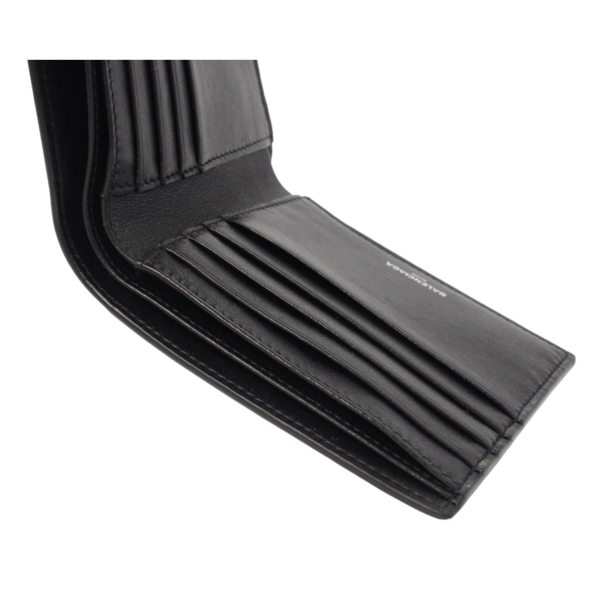 Balenciaga Cash Black Calfskin Leather Perforated Bifold Wallet