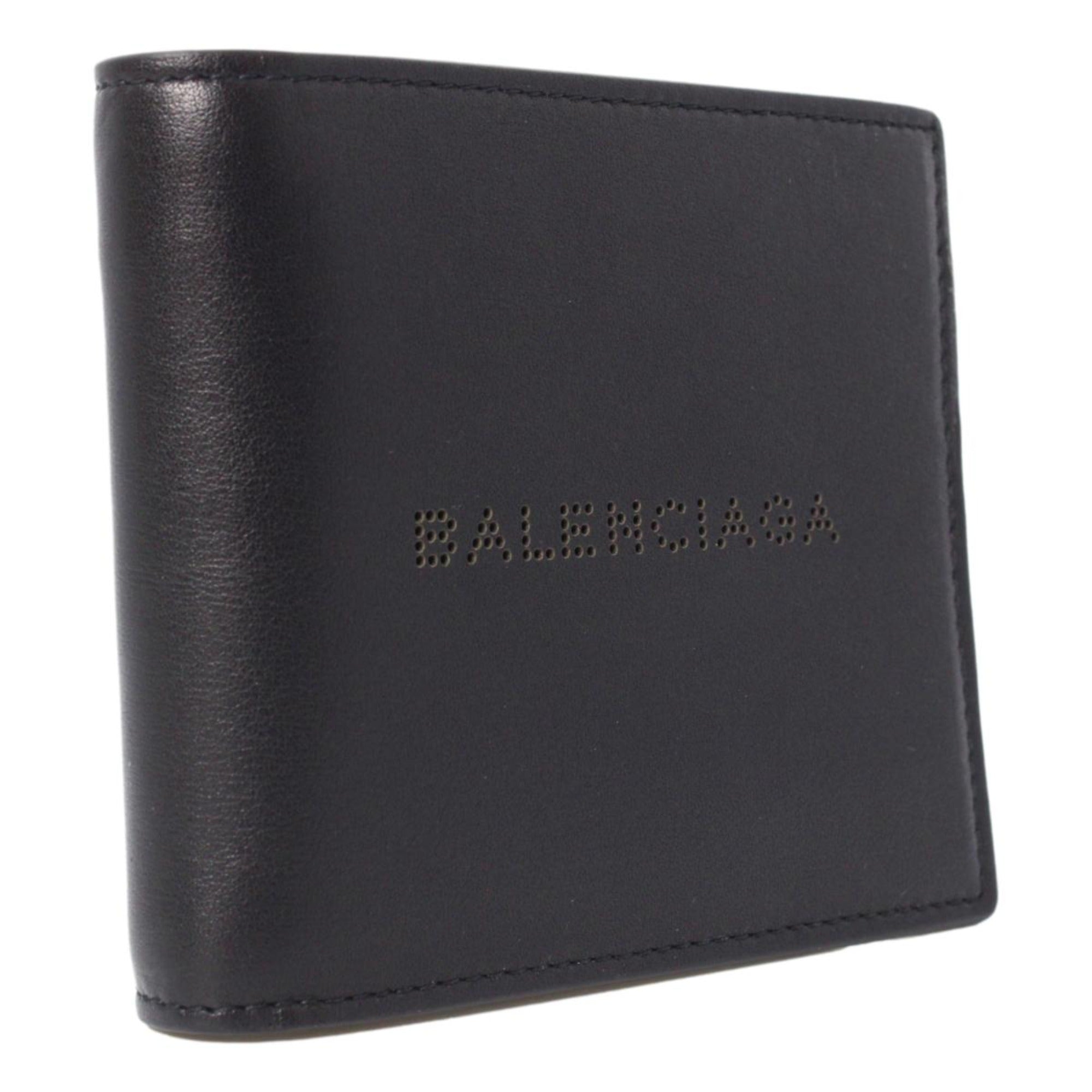 Balenciaga Cash Black Calfskin Leather Perforated Bifold Wallet