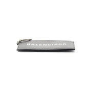 Balenciaga Cash Logo Black Grain Leather Neck Lanyard Card Holder Wallet