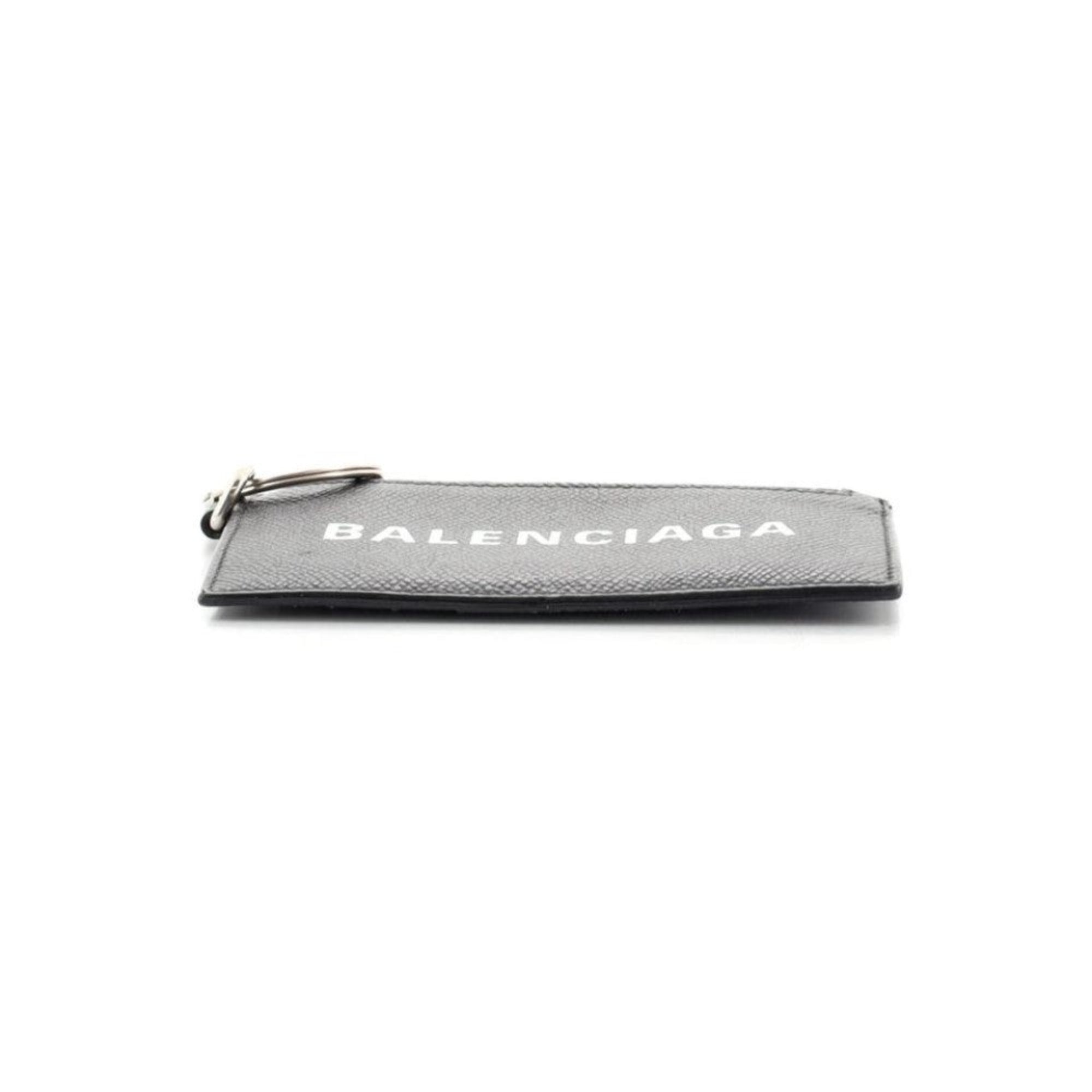 Balenciaga Cash Logo Black Grain Leather Neck Lanyard Card Holder Wallet