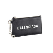 Balenciaga Cash Logo Black Grain Leather Neck Lanyard Card Holder Wallet