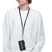 Balenciaga Cash Logo Black Grain Leather Neck Lanyard Card Holder Wallet