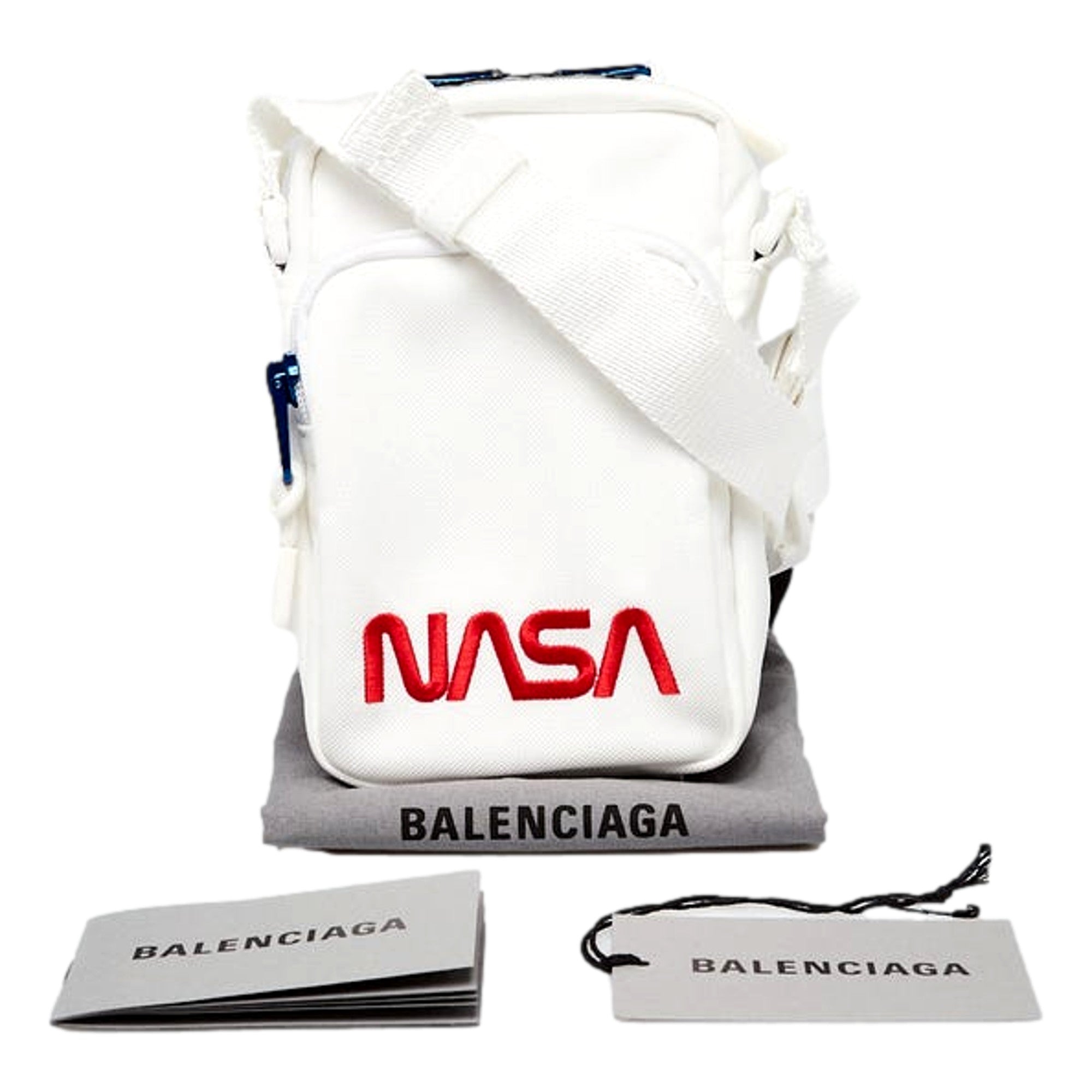 Balenciaga Nasa Logo Phone Holder Crossbody Bag White Recycled Nylon