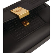 Balmain 1945 Black Leather Embossed Flap Medium Shoulder Bag