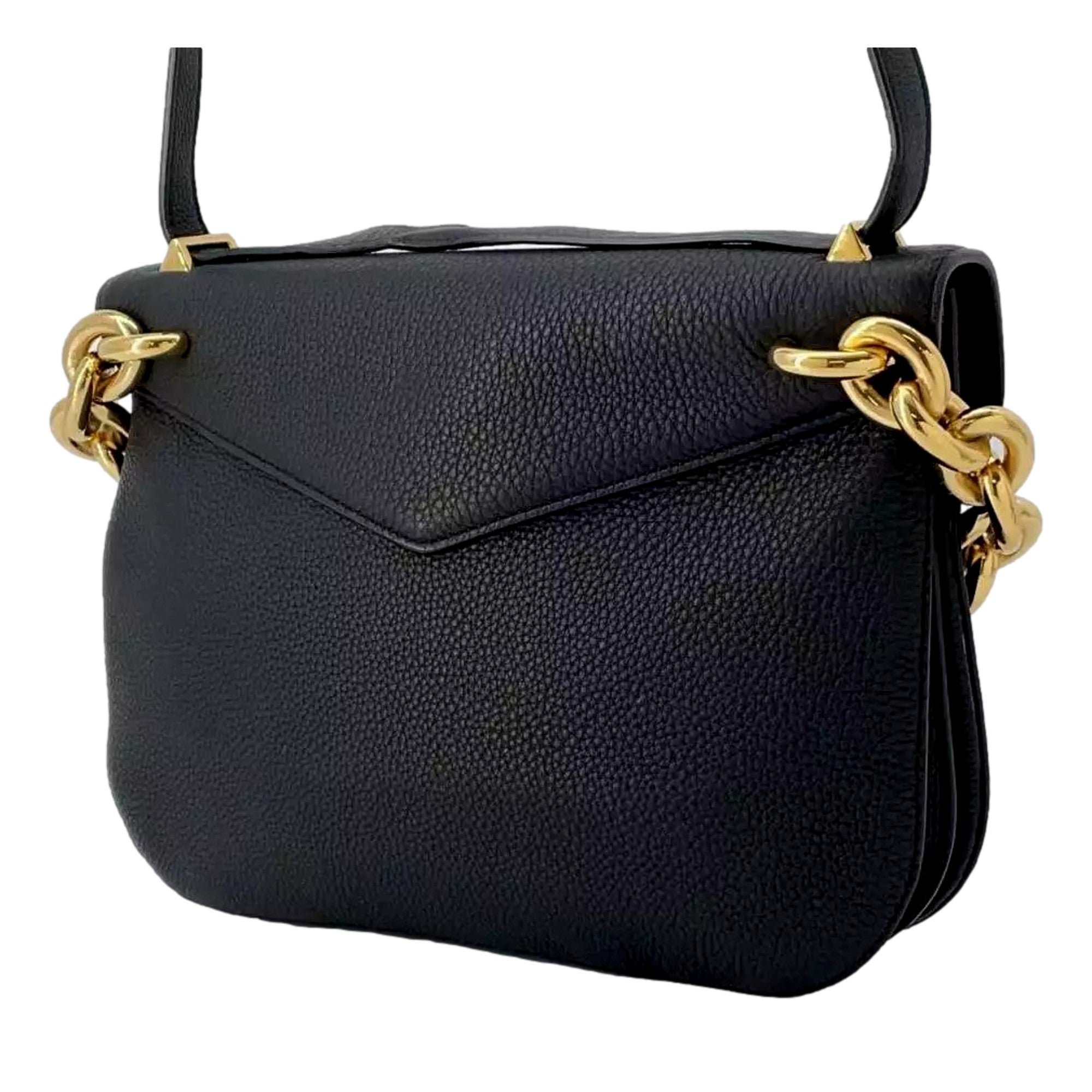 Bottega Veneta Mount Envelope Black and Gold Leather Medium Shoulder Bag