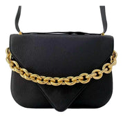 Bottega Veneta Mount Envelope Black and Gold Leather Medium Shoulder Bag