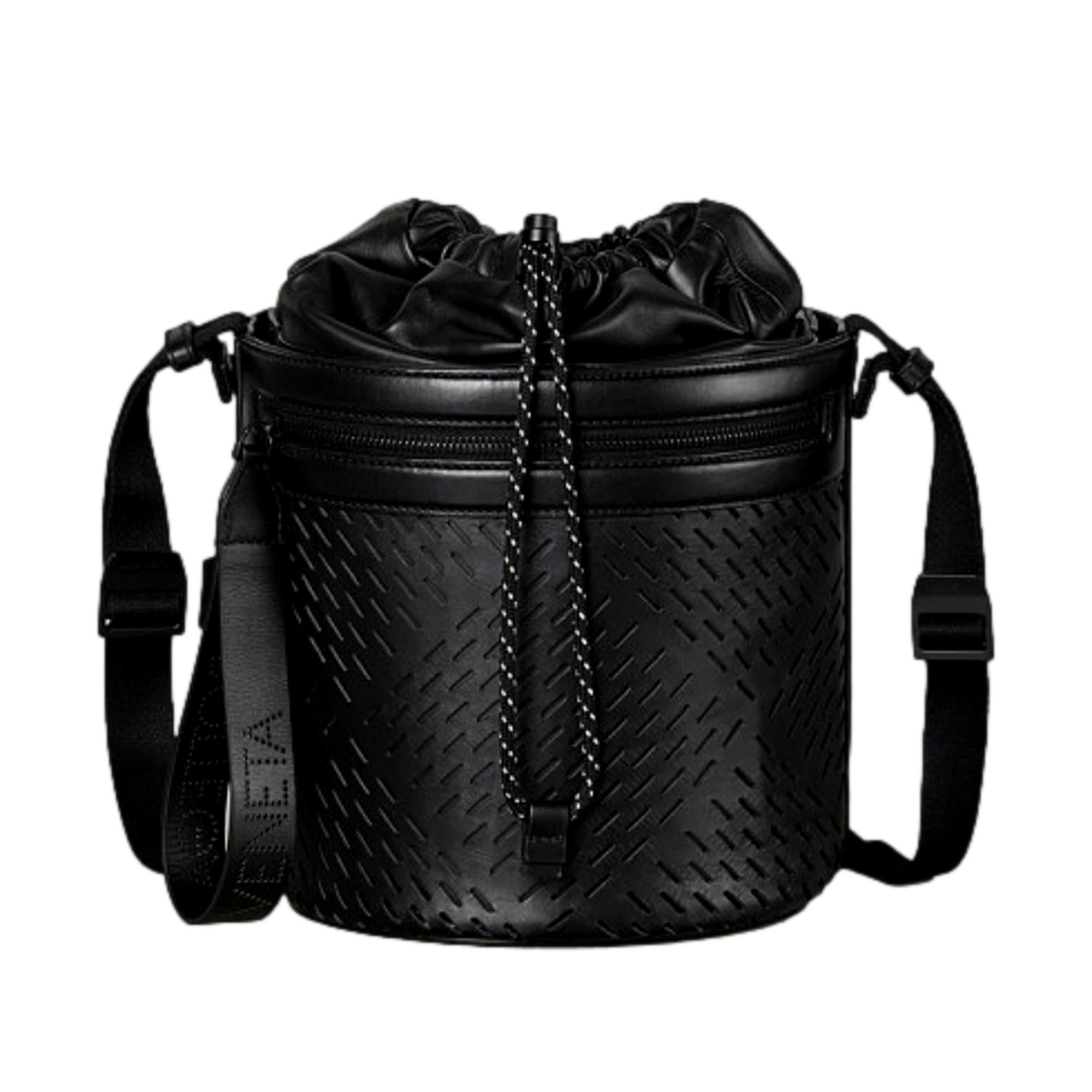 Bottega Veneta Perforated Black Leather Drawstring Crossbody Bucket Bag