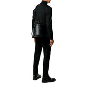 Bottega Veneta Perforated Black Leather Drawstring Crossbody Bucket Bag