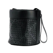 Bottega Veneta Perforated Black Leather Drawstring Crossbody Bucket Bag
