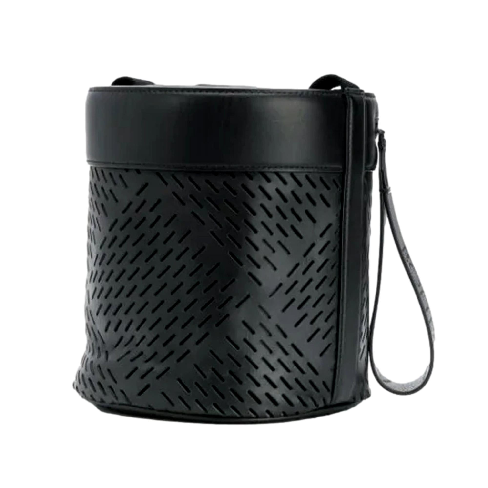 Bottega Veneta Perforated Black Leather Drawstring Crossbody Bucket Bag