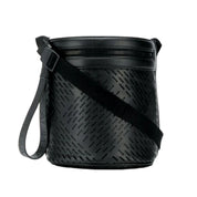 Bottega Veneta Perforated Black Leather Drawstring Crossbody Bucket Bag