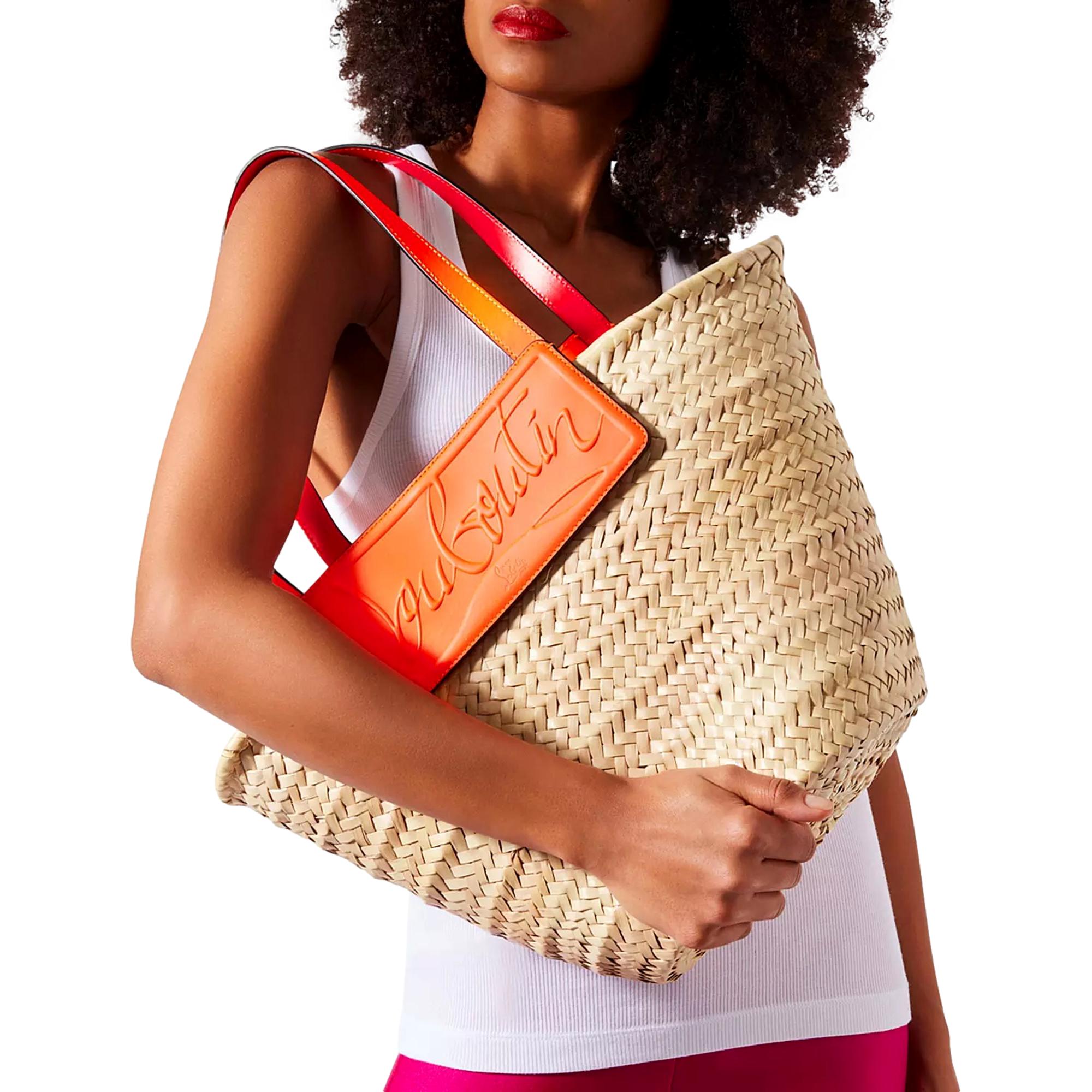Christian Louboutin Loubishore Orange Woven Raffia Large Tote Bag