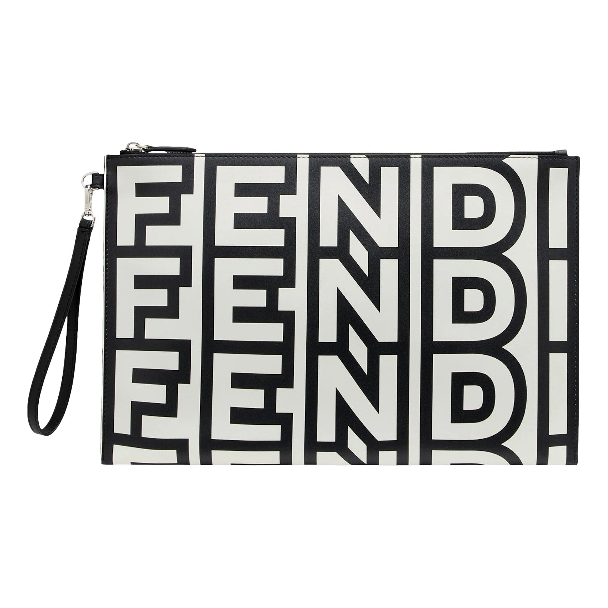 Fendi by Marc Jacobs Roma Black White Large Leather Clutch Bag