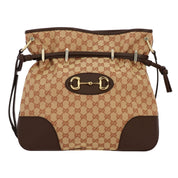 Gucci 1955 Horsebit Beige Canvas Drawstring Crossbody Bag