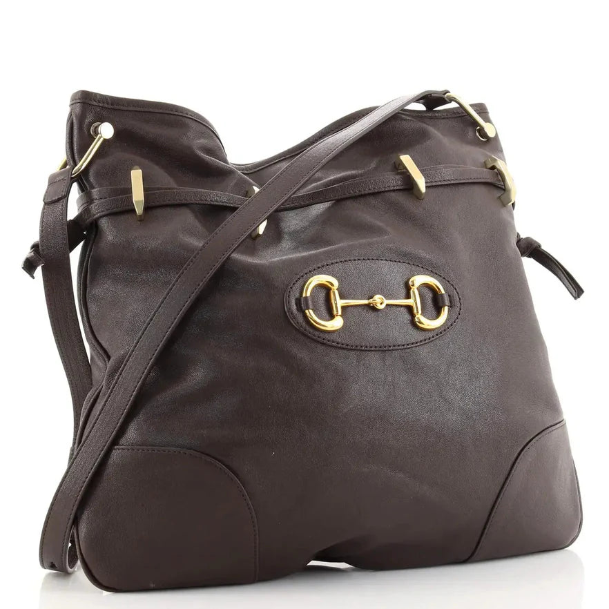 Gucci 1955 Morsetto Large Brown Leather Horsebit Drawstring Bucket Bag